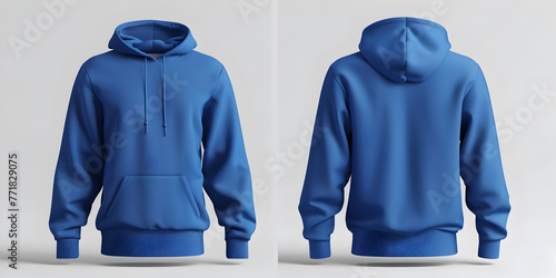 Men's blue blank hoodie template,from two sides.