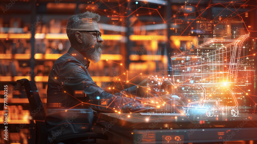 smart businessman working on e-commerce inventory, virtual warehouse, smart logistics, augmented reality, internet purchase smart businessman working on e-commerce inventory, virtual warehouse, smart logistics, augmented reality, internet purchase