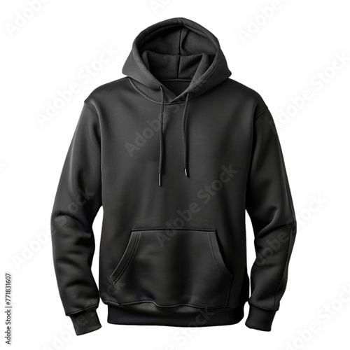 Blank black hoodie mockup, front view, isolated on transparent background © MS Store