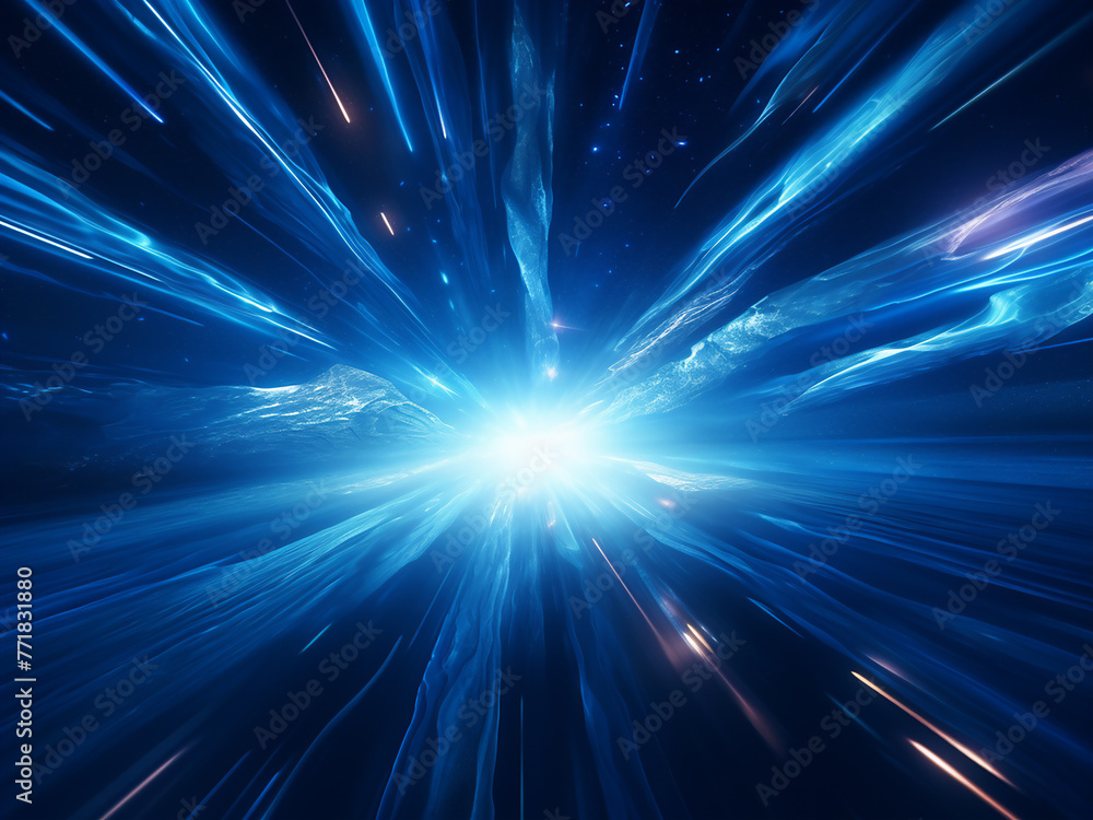 Naklejka premium Blue star trail illustrates abstract warp motion.