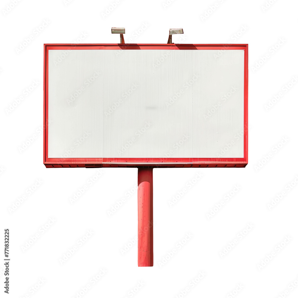 Fototapeta premium Red and white billboard on transparent background featuring magenta logo