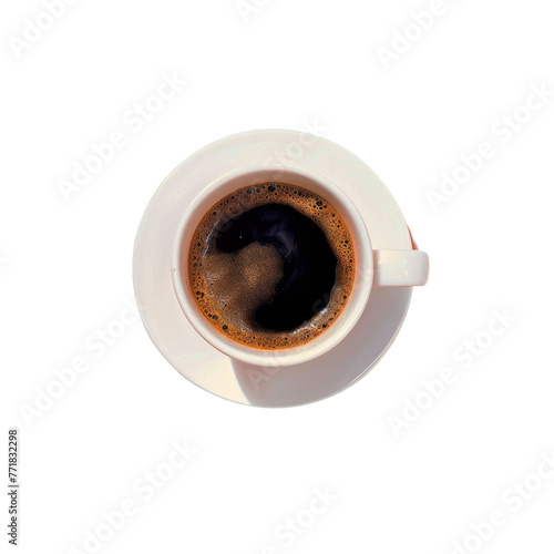 Singleorigin coffee in a coffee cup on a saucer against a transparent background