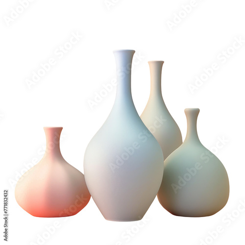 A row of vases showcasing creative arts and pottery on a transparent background