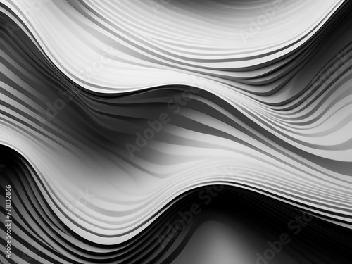 Sleek lines define the black and white abstract backdrop in 3D.