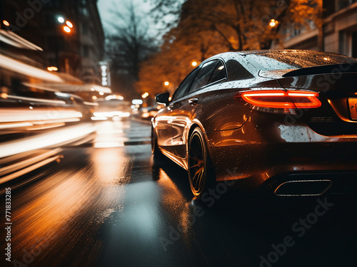 City streets blur with car bokeh lights at night.