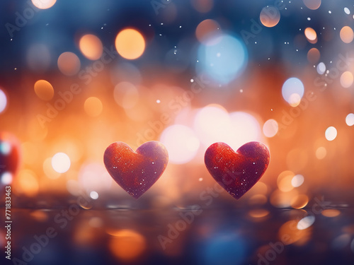 Defocused lights create heart-filled abstract backdrop.