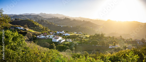 Sunset and view to El Zumacal and the canyon Barranco del Caserón in the north of the island Gran Canaria, Canary islands, Spain. photo