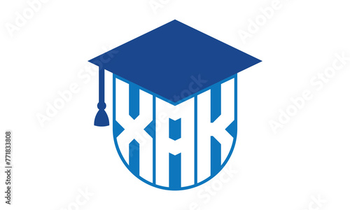 XAK initial letter academic logo design vector template. school college logo, university logo, graduation cap logo, institute logo, educational logo, library logo, teaching logo, book shop, varsity