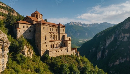 A photo of a monastery on a cliff.