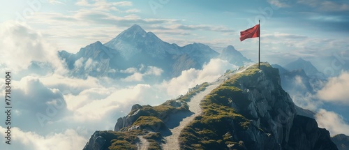 Road going to flag on mountain top, Business goals achievement concept
