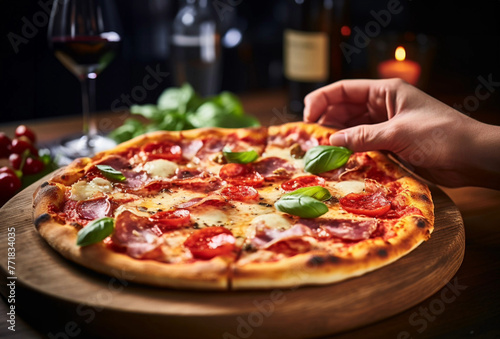 product photography of a mozzarella pizza