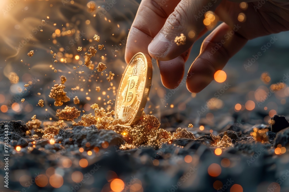 Hand Planting Golden Coin in Soil with Magical Sparkle Effect Concept ...