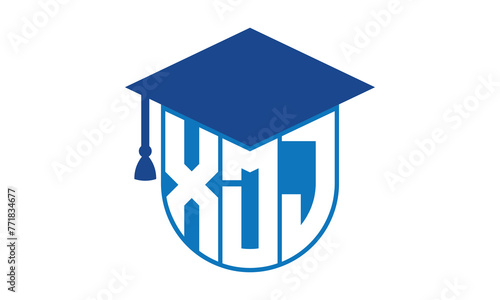 XDJ initial letter academic logo design vector template. school college logo, university logo, graduation cap logo, institute logo, educational logo, library logo, teaching logo, book shop, varsity