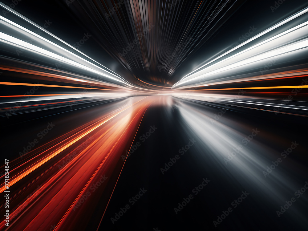 Swift motion: light and stripes speed against a dark backdrop. Swift motion: light and stripes speed against a dark backdrop.