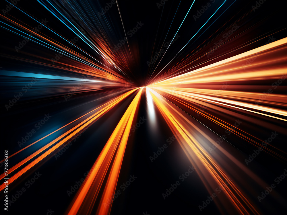 Rapidly moving, light and stripes accelerate across the dark. Rapidly moving, light and stripes accelerate across the dark.