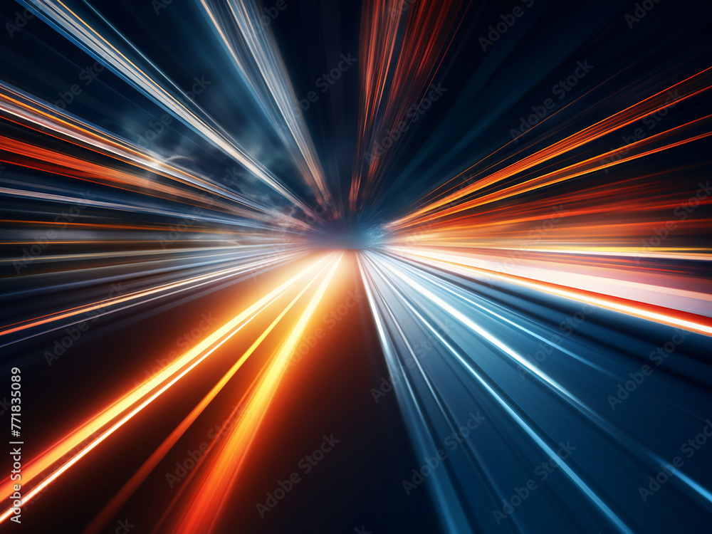 Motion blurs as light and stripes speed across the dark. Motion blurs as light and stripes speed across the dark.
