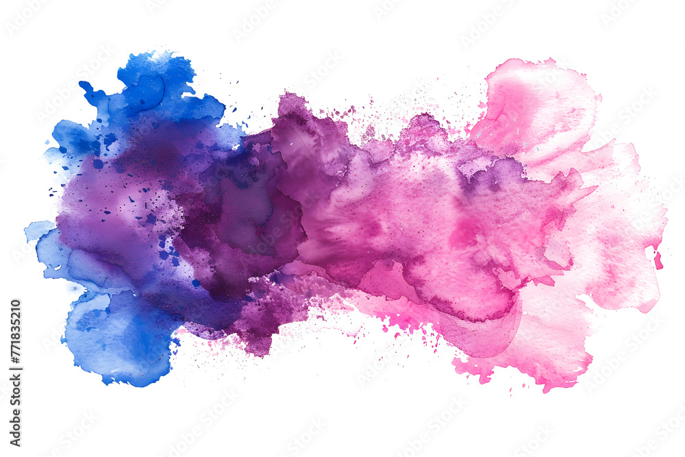 Pink and purple blended watercolor paint stain on white background.
