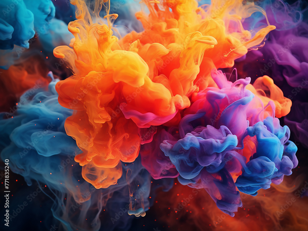 Obraz premium Vivid acrylic colors and ink meld in water abstraction.