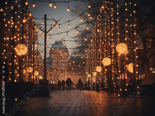 Christmas lights adorn an artistic background with festive charm.