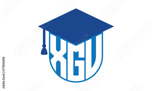 XGV initial letter academic logo design vector template. school college logo, university logo, graduation cap logo, institute logo, educational logo, library logo, teaching logo, book shop, varsity