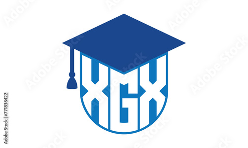 XGX initial letter academic logo design vector template. school college logo, university logo, graduation cap logo, institute logo, educational logo, library logo, teaching logo, book shop, varsity