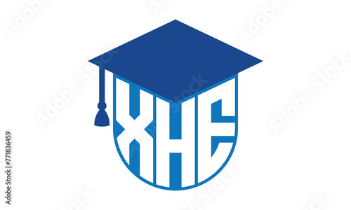 XHE initial letter academic logo design vector template. school college logo, university logo, graduation cap logo, institute logo, educational logo, library logo, teaching logo, book shop, varsity