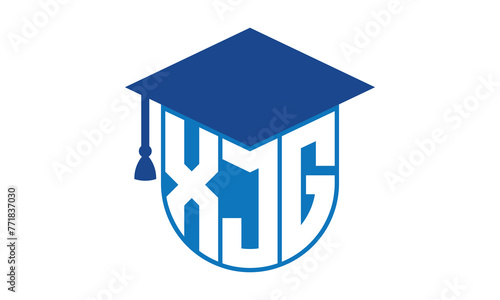 XJG initial letter academic logo design vector template. school college logo, university logo, graduation cap logo, institute logo, educational logo, library logo, teaching logo, book shop, varsity