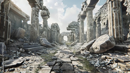 a hyperrealistic recreation of ancient ruins photo