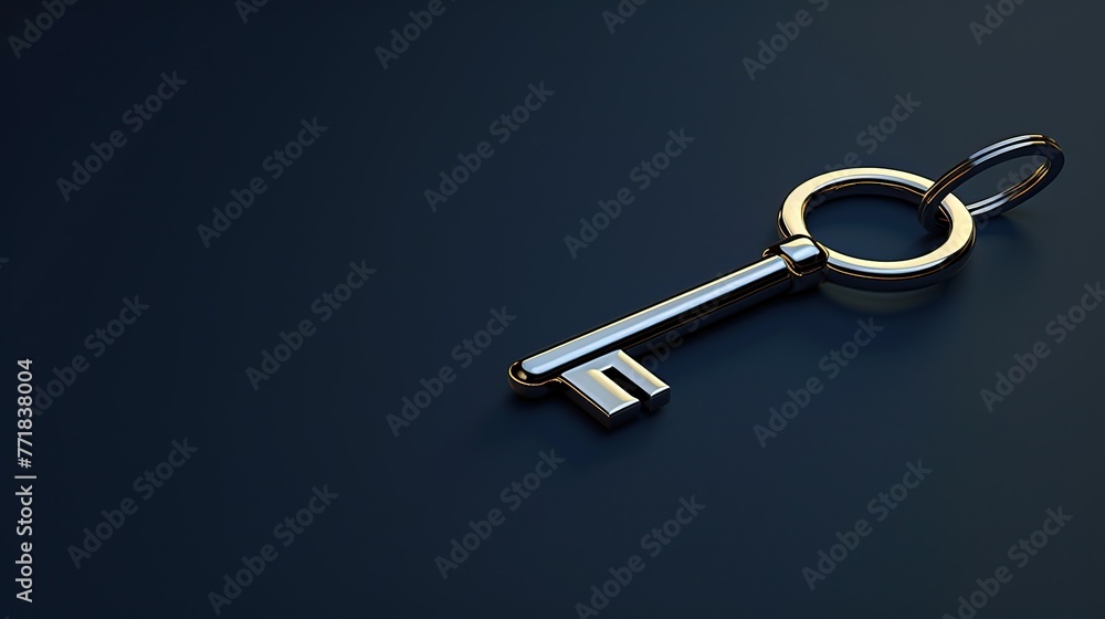 A shiny silver key resting on a plain dark navy surface, minimalist presentation, stock photography ai generated high quality image A shiny silver key resting on a plain dark navy surface, minimalist presentation, stock photography ai generated high quality image