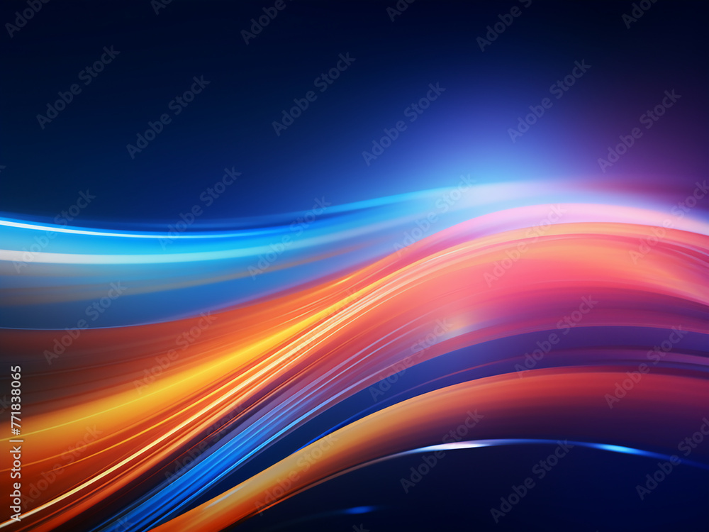 Neon lines glow in a futuristic abstract background with a gradient from orange to blue. Neon lines glow in a futuristic abstract background with a gradient from orange to blue.