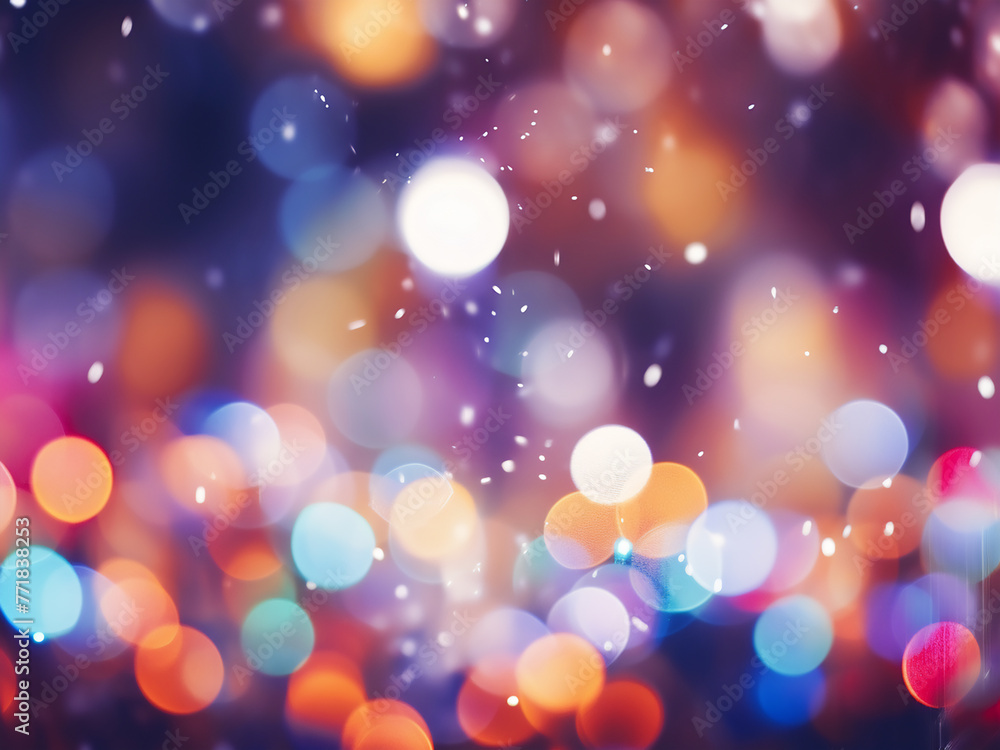 Bright party lights form a colorful and defocused bokeh background for Christmas.
