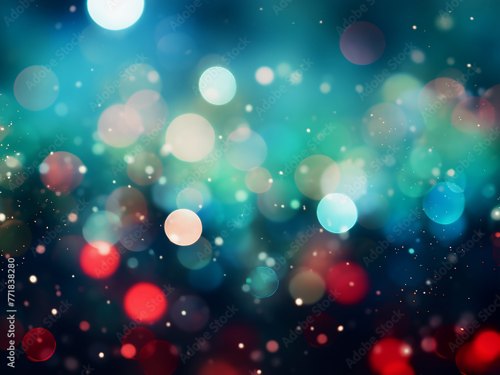 A bright blue and red bokeh illustration sets the background for Christmas holiday vibes. A bright blue and red bokeh illustration sets the background for Christmas holiday vibes.