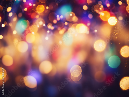 A holiday backdrop features defocused lights and twinkling stars in a festive setting. © Llama-World-studio