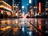 Bokeh captures the vibrant city center's night street with a missed focus effect.