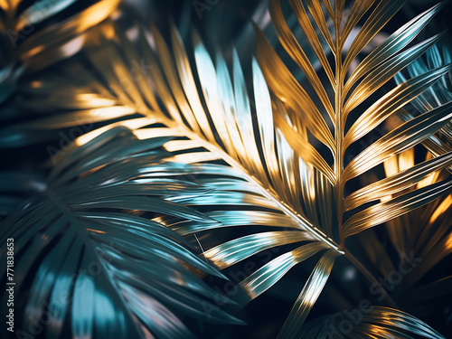 Exquisite tropical foliage with metallic tones forms captivating backdrop.