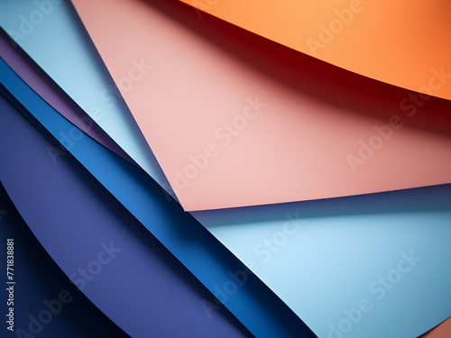 Abstract close-up features colored sheets against a blue backdrop.