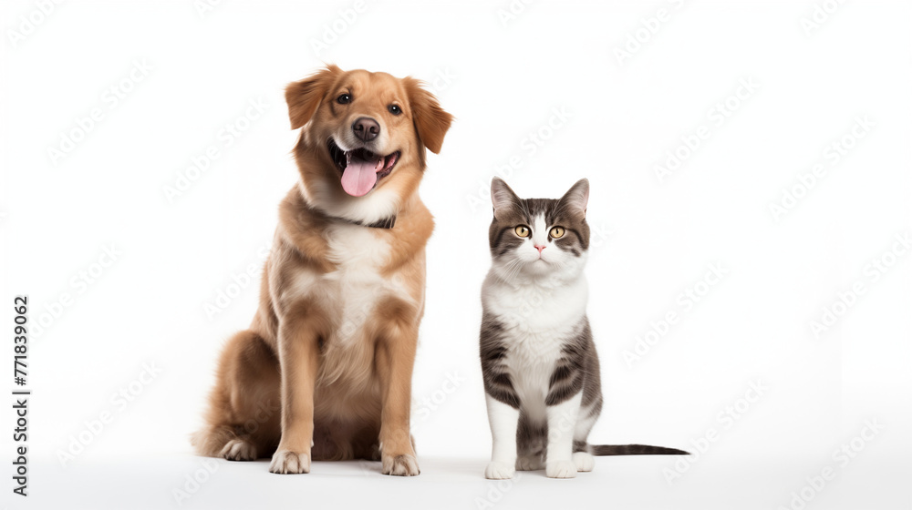 two dogs sitting on white background