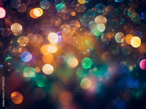 Abstract photo of colored bokeh textures against a black background, suitable for layering.