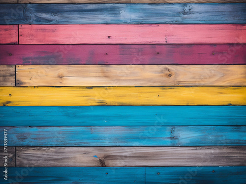 Abstract backdrop features vibrant texture of painted wooden planks.
