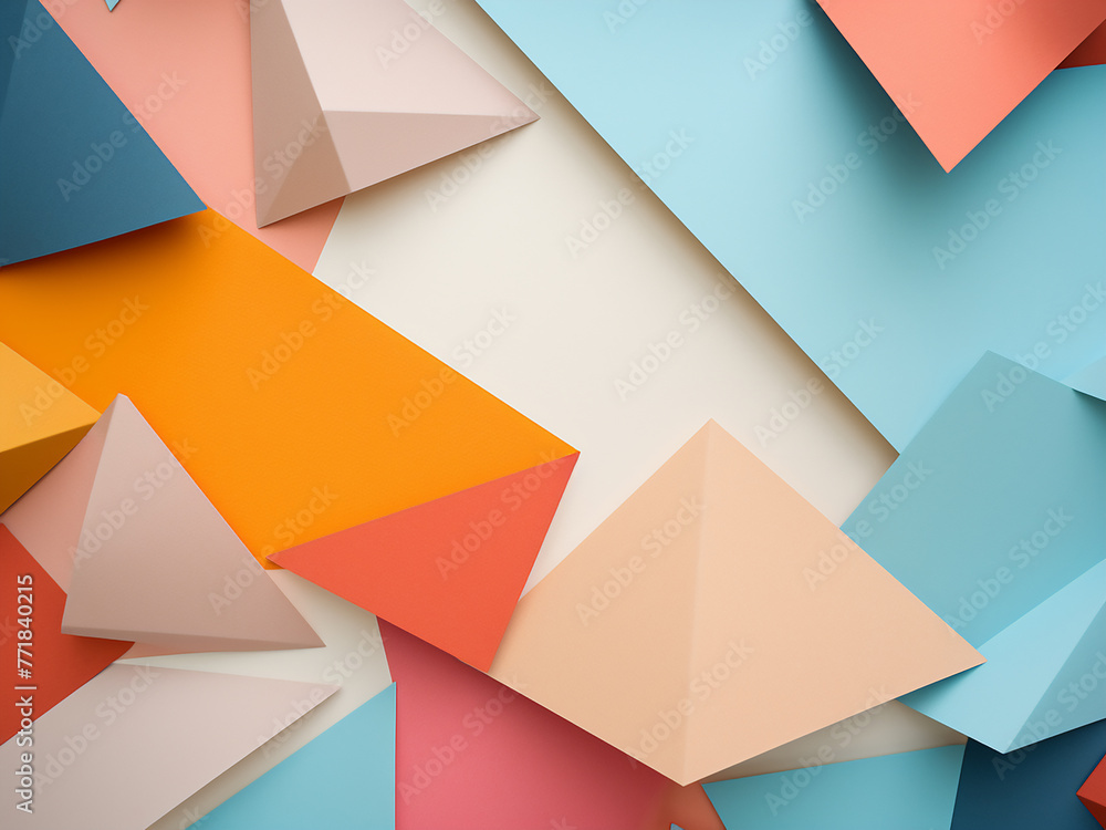 Pastel hues bring life to the paper board background with geometric shapes. Pastel hues bring life to the paper board background with geometric shapes.