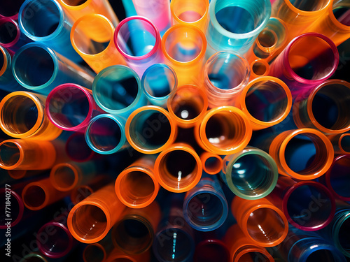 Colorful pipes or straws form an abstract with circles and pipes.