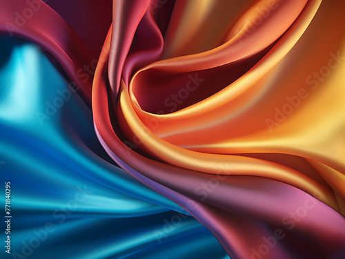 Colorful silk fabric forms a stunning backdrop, captured up close.
