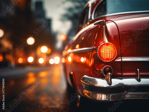 Retro charm envelops the cityscape as car lights blur into a love-shaped red form.