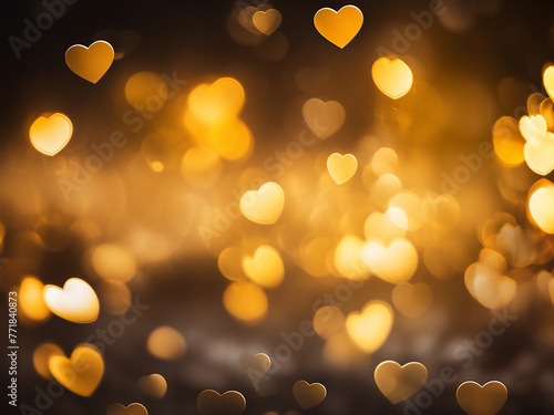 Defocused yellow hearts add a romantic touch to the Valentine's Day scene.