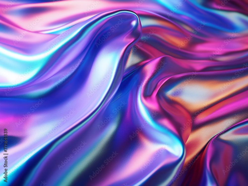 Fototapeta premium Abstract foil texture features iridescent surface with various colors.