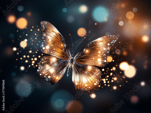 Bokeh lights sparkle with butterfly shapes, creating a captivating backdrop. © Llama-World-studio