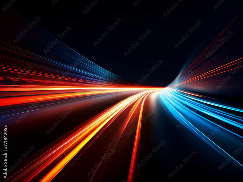 Motion blur captures the glow of neon lights at night. Motion blur captures the glow of neon lights at night.