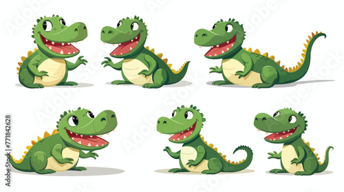 Cute friendly green crocodiles set. Lovely baby all