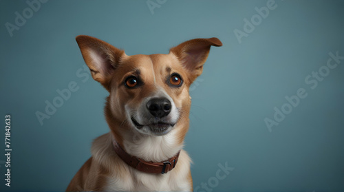 Portrait happy smiling american bully dog. Isolated on blue background.generative.ai © Waqar