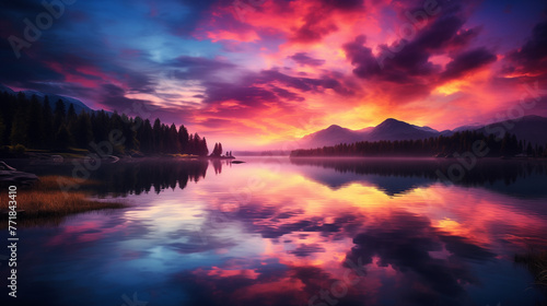 sunset over the lake © qaiser